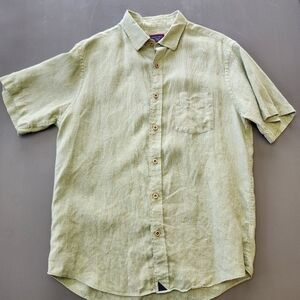 UNTUCKit Mens Medium Green Brancott 100% Linen Short Sleeve Button Up Shirt